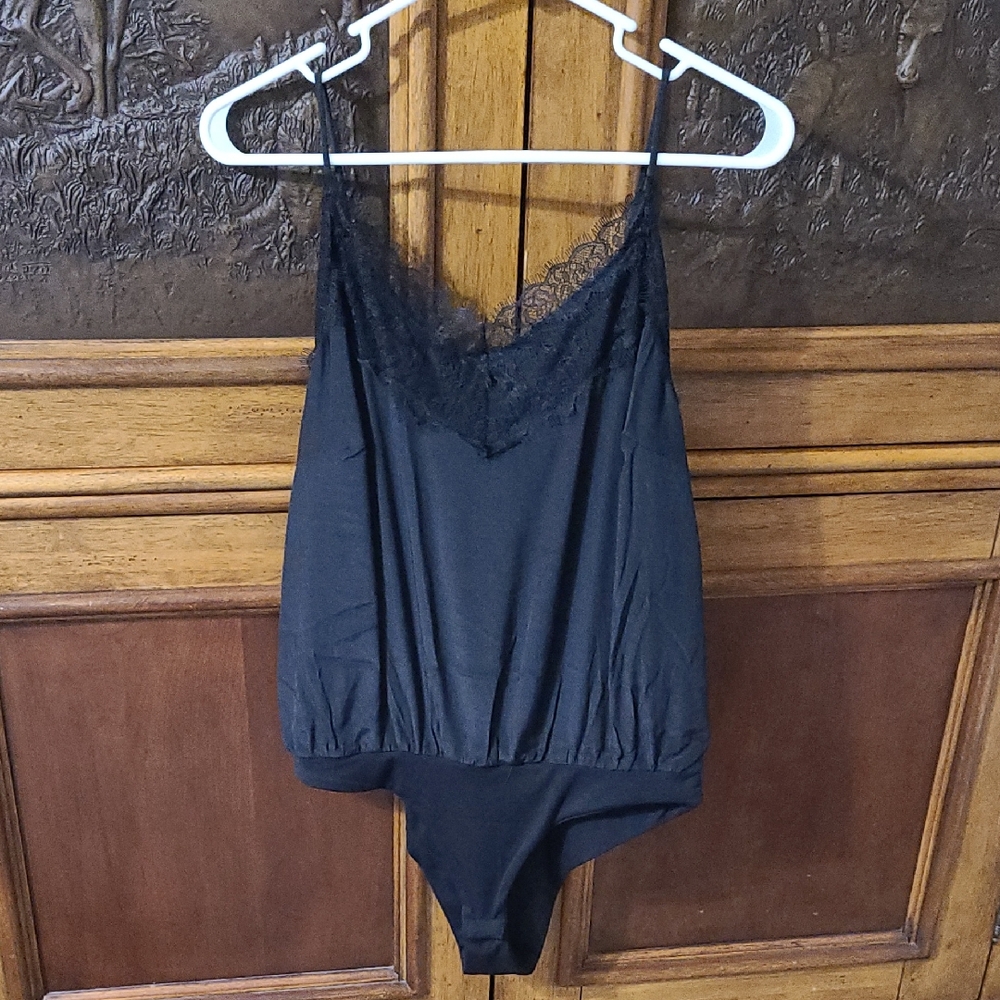 Black Lace Trim Body Suit